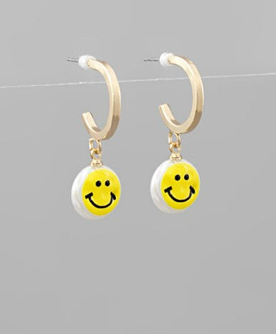 Smile Face Pearl Hoops