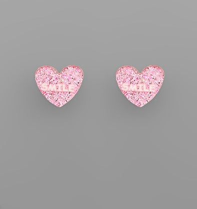 Celluloid Heart Studs - Pink Smile
