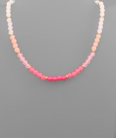 Round Bead Color Necklace - Pink