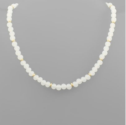 Round Bead Color Necklace - White