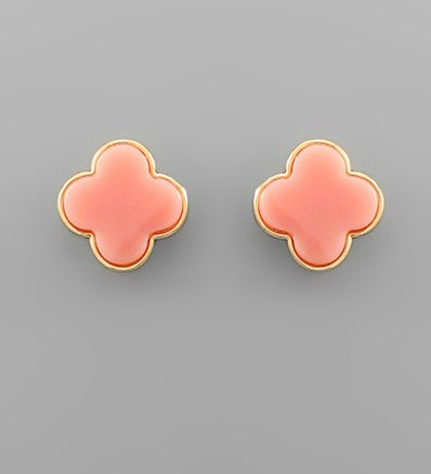 Acrylic Clover Post Earrings - Coral