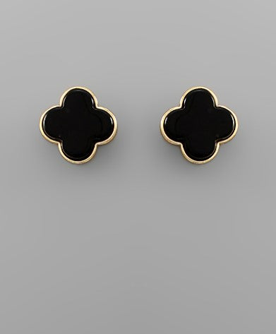 Acrylic Clover Post Earrings - Black
