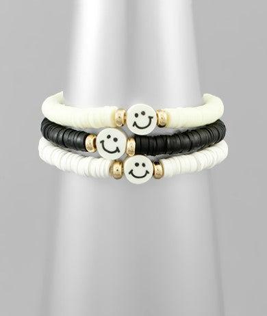 Smile Face Rubber Bracelet Set - Black/Multi