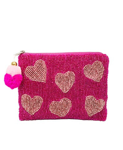 Multi Heart Beaded Coin Pouch