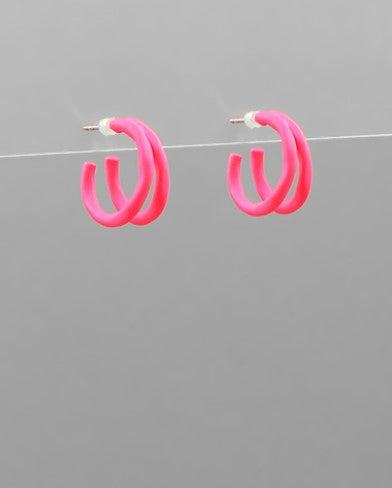 Double Layer Color Coated Hoops - Hot Pink