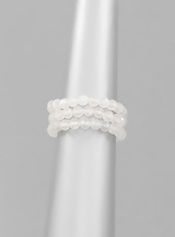 Glass Bead Stretch Ring - White