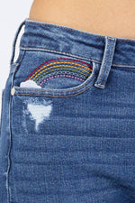 OE: Judy Blue High Rise Rainbow Embroidery Cropped Straight Leg Jeans