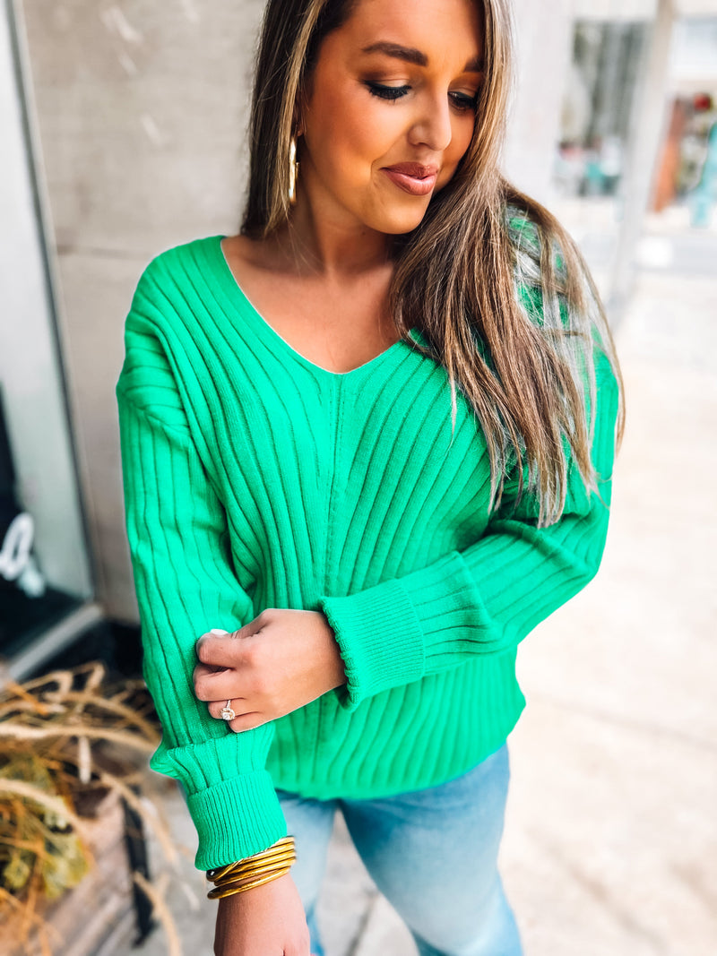 Comfort Calls Knit Sweater- Green