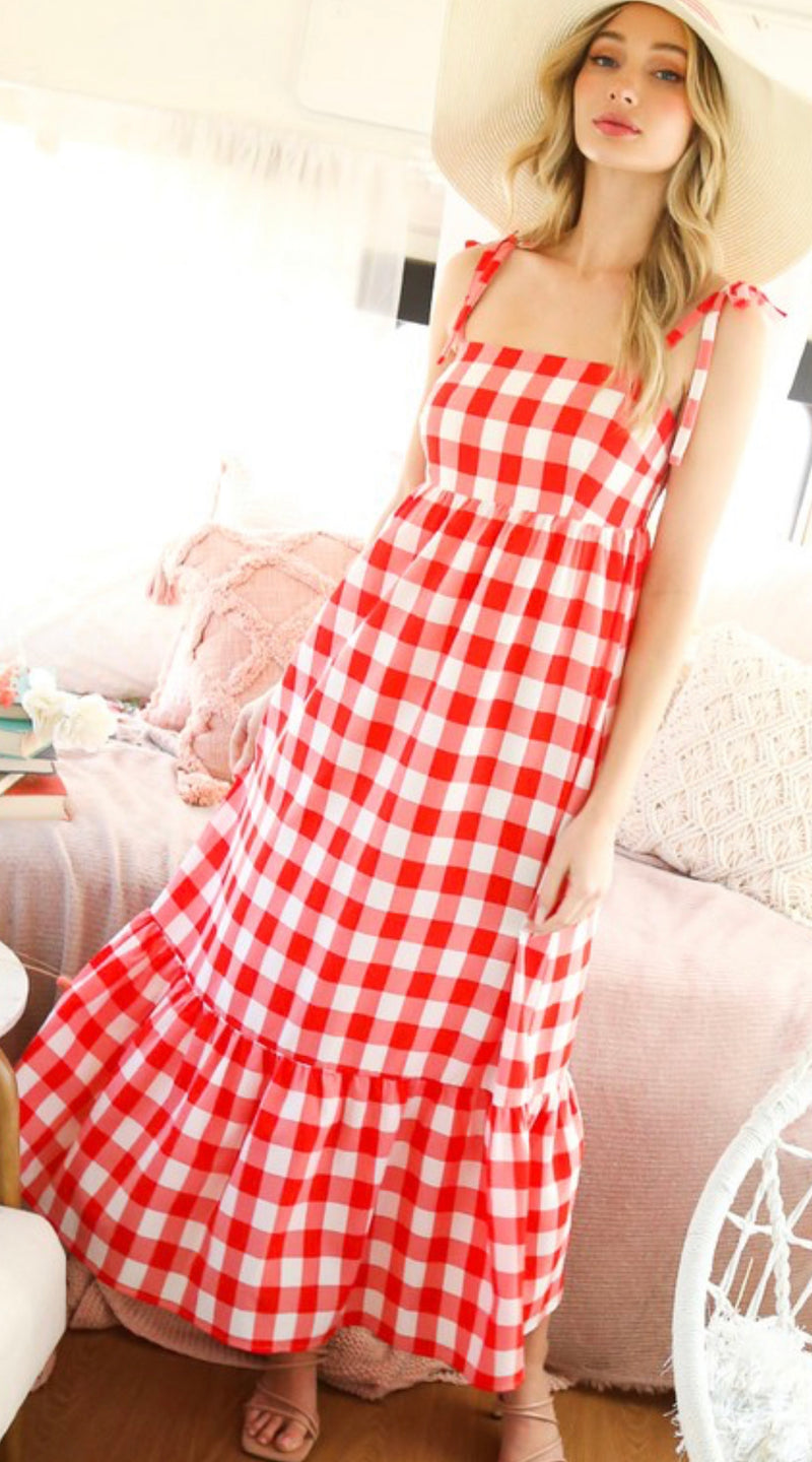 Red and White Gingham Dress